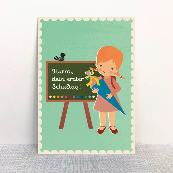 Monimari Postkarte Hurra, 1. Schultag, Mädchen