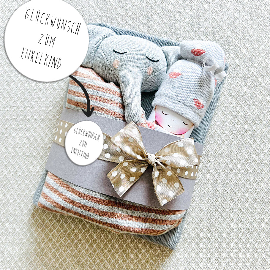 moments Windelbaby Geschenkset mit Schmusetuch Elefant – Glückwunsch zum Baby oder Enkelkind
