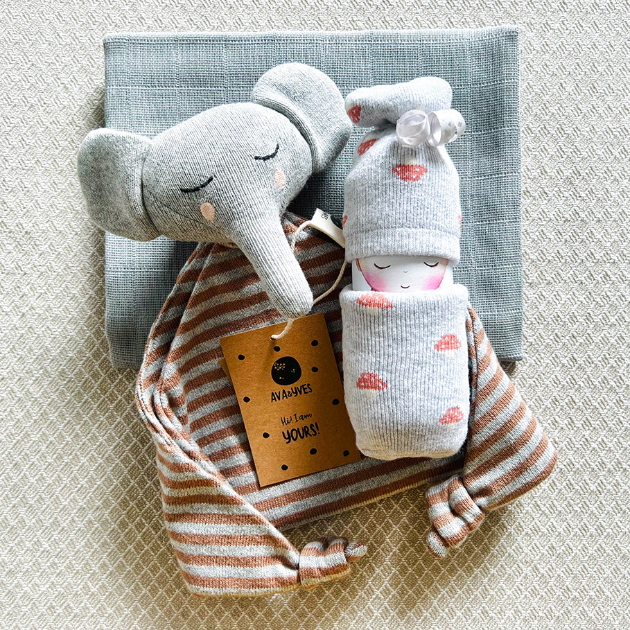 moments Windelbaby Geschenkset mit Schmusetuch Elefant – Glückwunsch zum Baby oder Enkelkind
