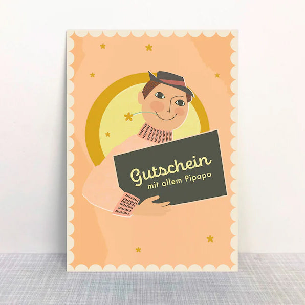 Monimari Postkarte Gutschein mit allem Pipapo