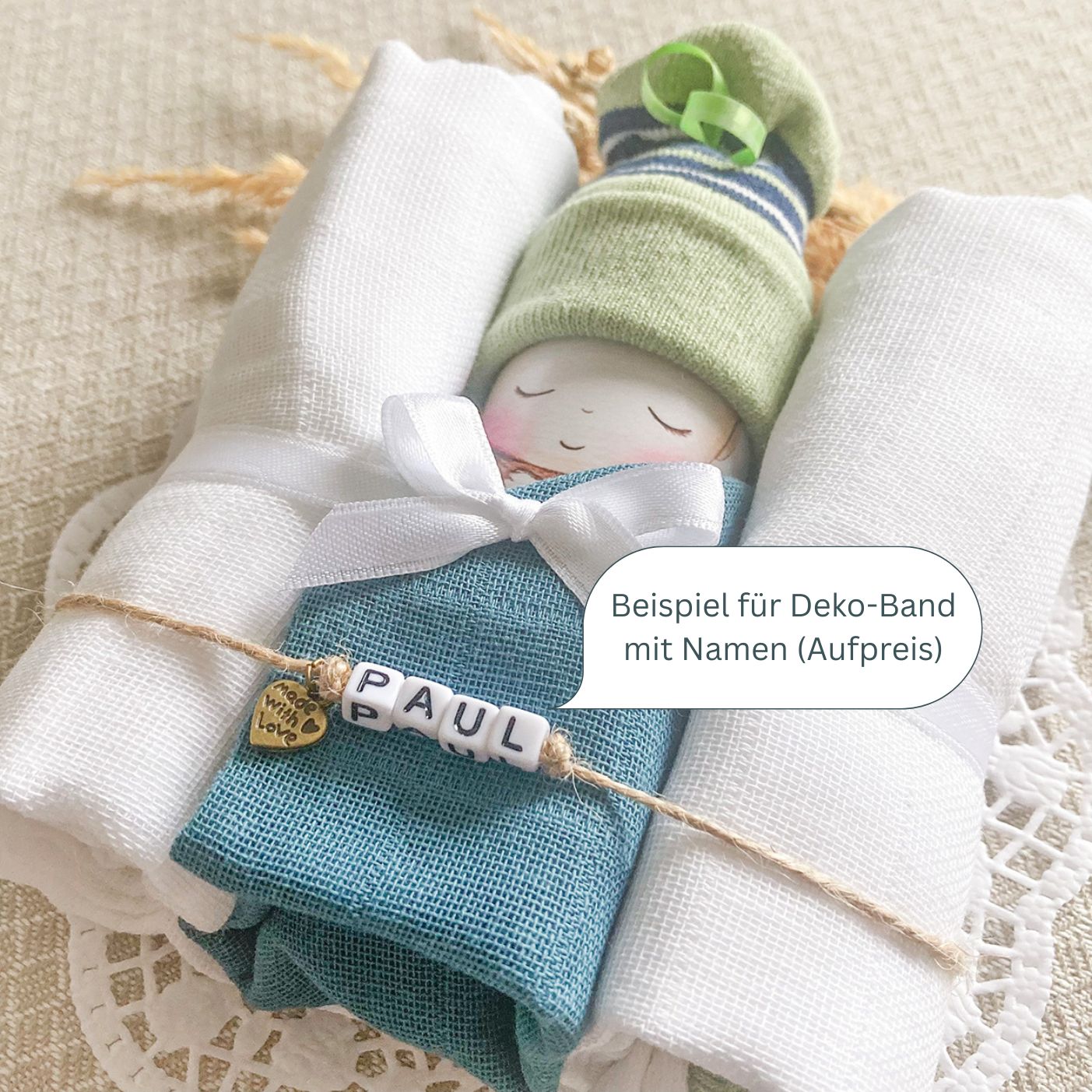 Windelbaby mocca zur Geburt – personalisierbares Geschenk