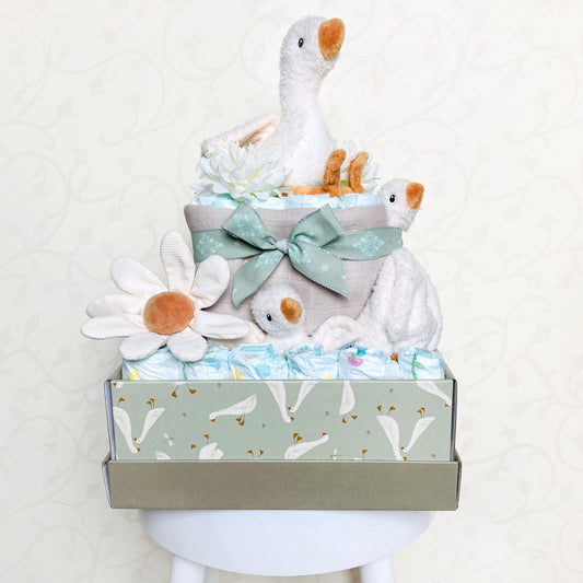 moments Windeltorte Gans in Grün  – Geschenk zur Geburt