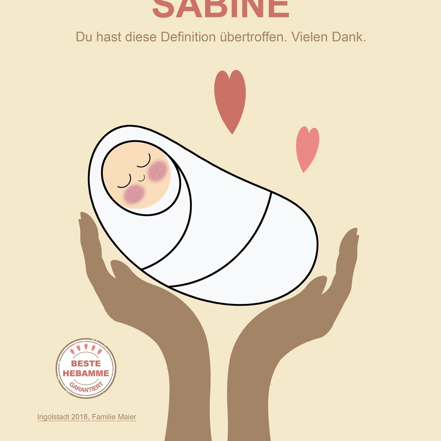 Personalisierte Urkunde "Beste Hebamme" - PDF-Datei zum SELBST DRUCKEN bis DIN A3