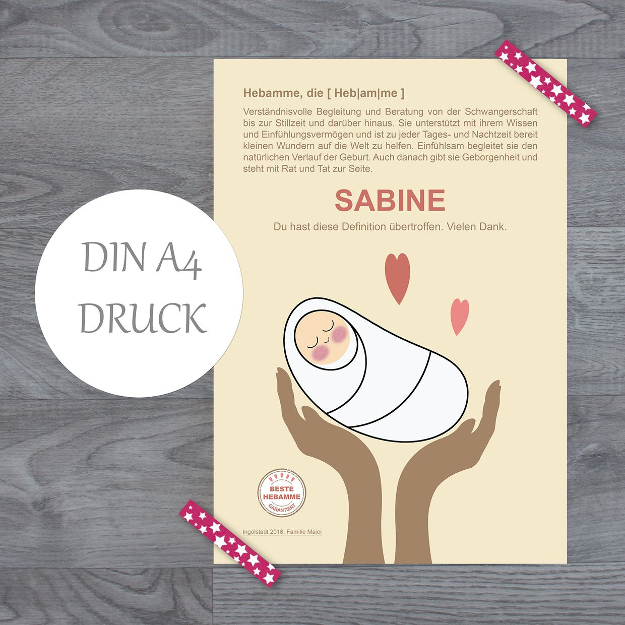 Personalisierte Urkunde "Beste Hebamme" - Fineart Druck DIN A4