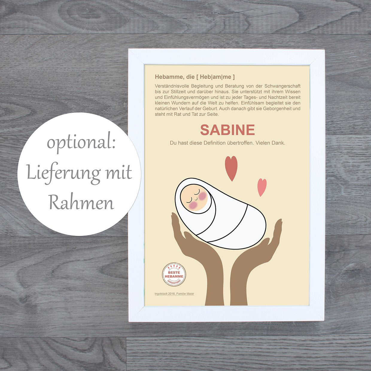 Personalisierte Urkunde "Beste Hebamme" - Fineart Druck DIN A4