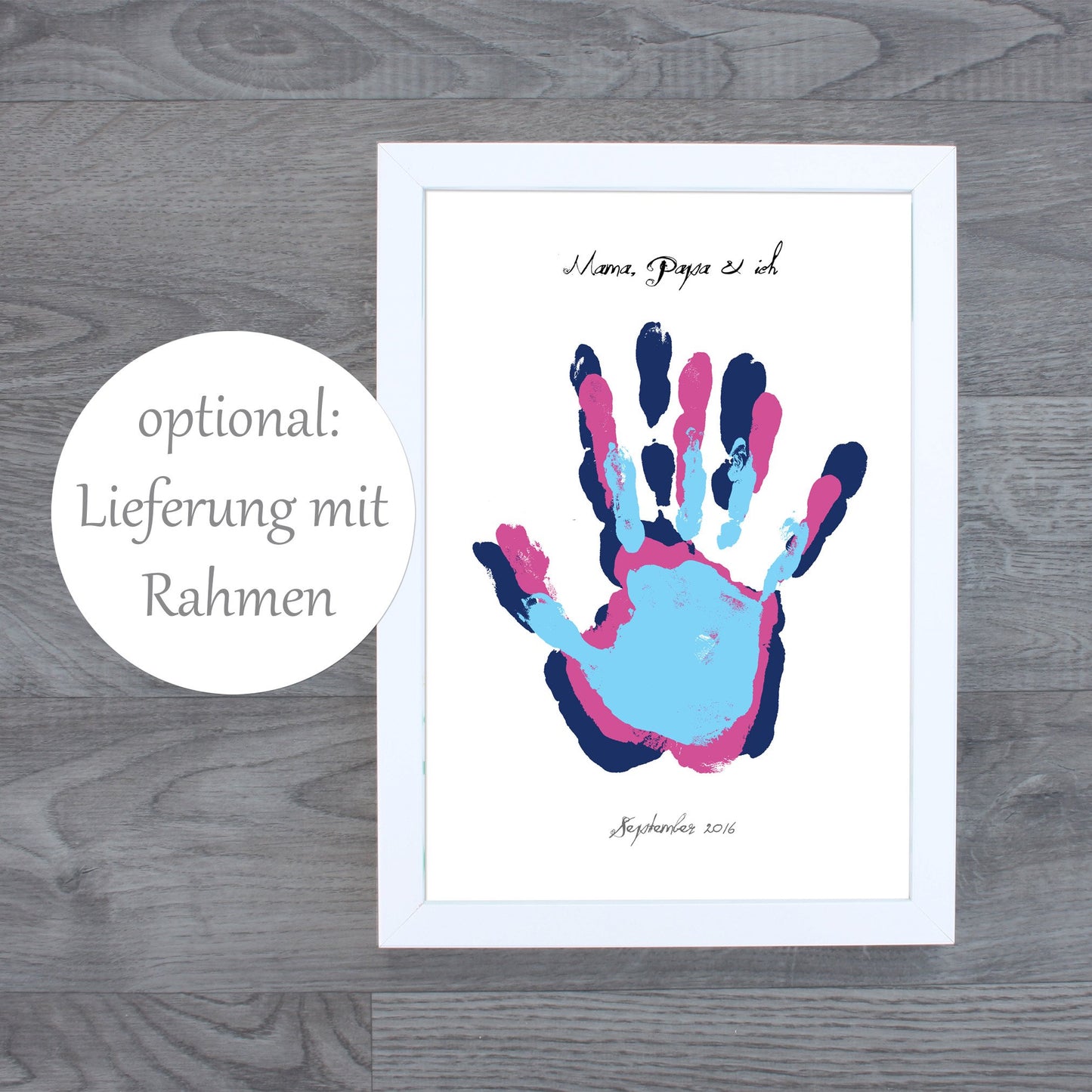 Family Handprint Fineart Druck DIN A4 (personalisierbar mit bis zu 4 Handabdrücken)