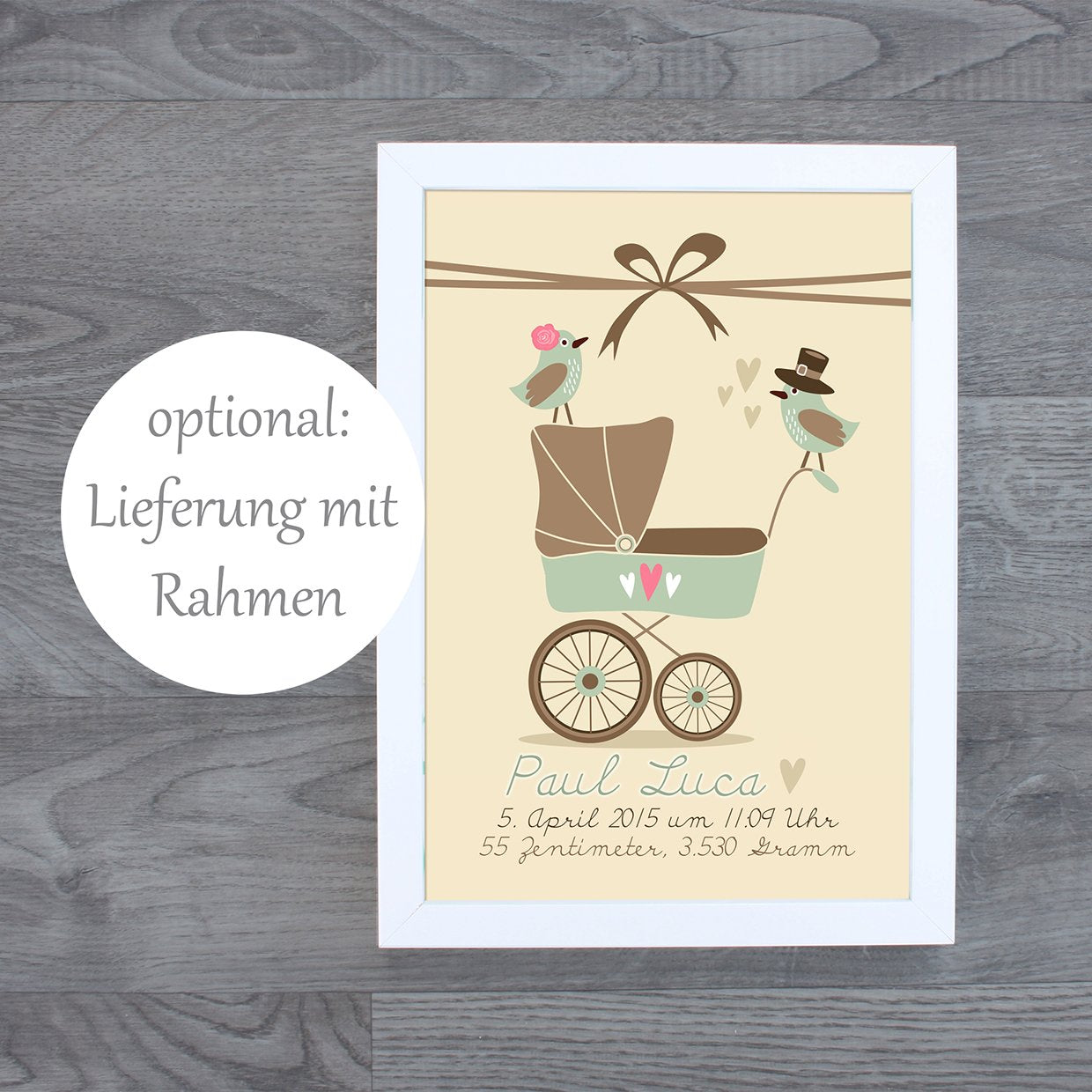 Personalisierte Geburtsanzeige Baby - Fineart Druck DIN A4 mint