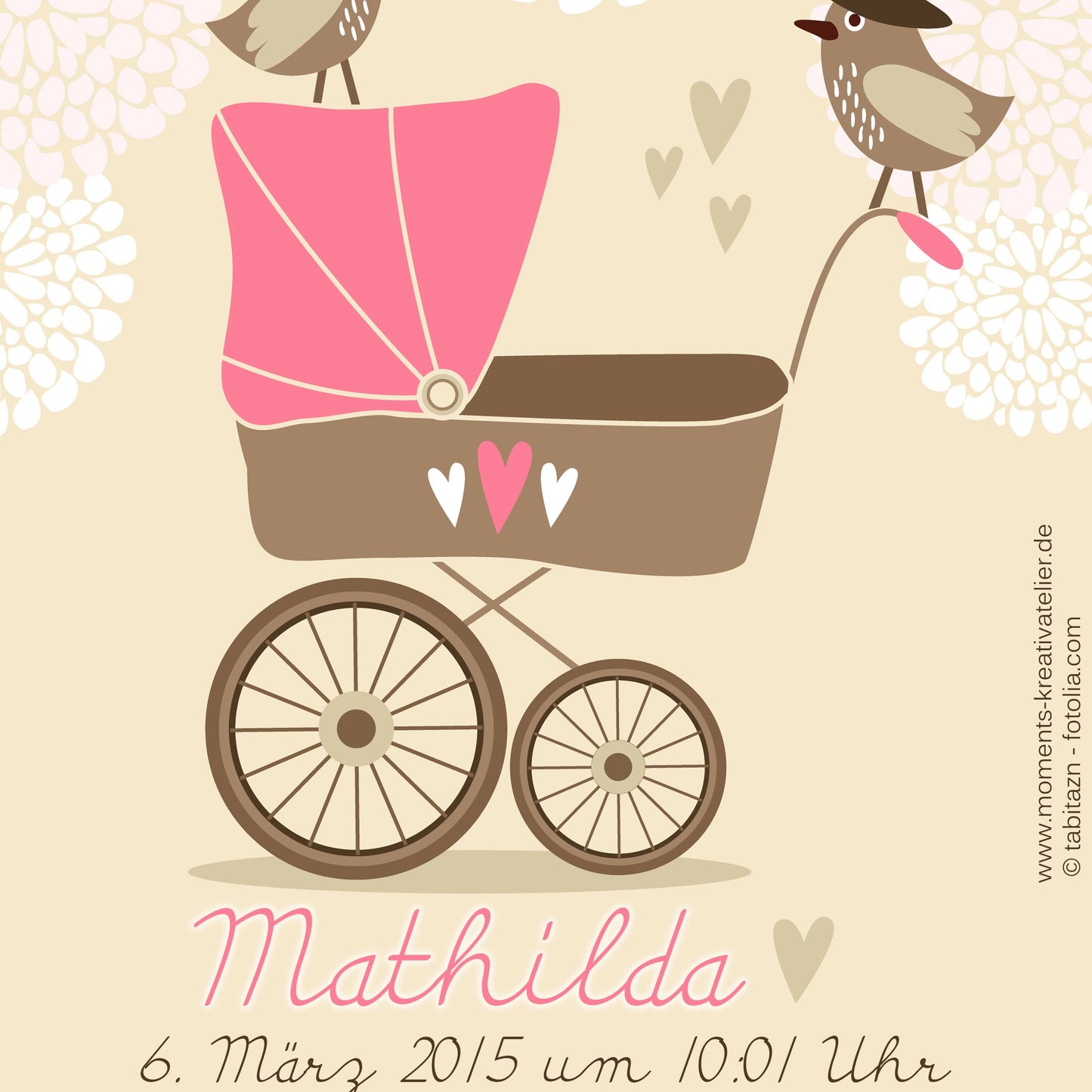 Personalisierte Geburtsanzeige Baby - Fineart Druck DIN A4 rosa