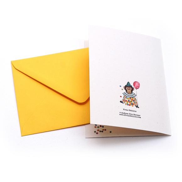 Frau Ottilie Geburtstagskarte Affe als Clown