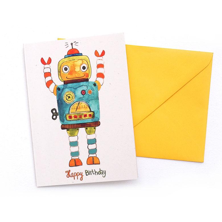 Frau Ottilie Geburtstagskarte Roboter