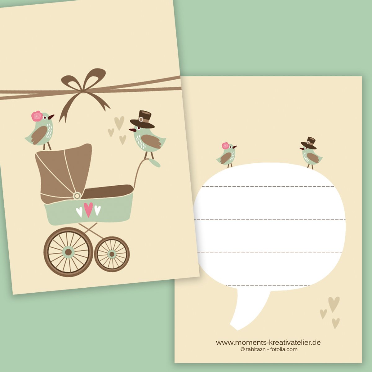 10 Boxen mit Geschenkanhängern Baby beige mint