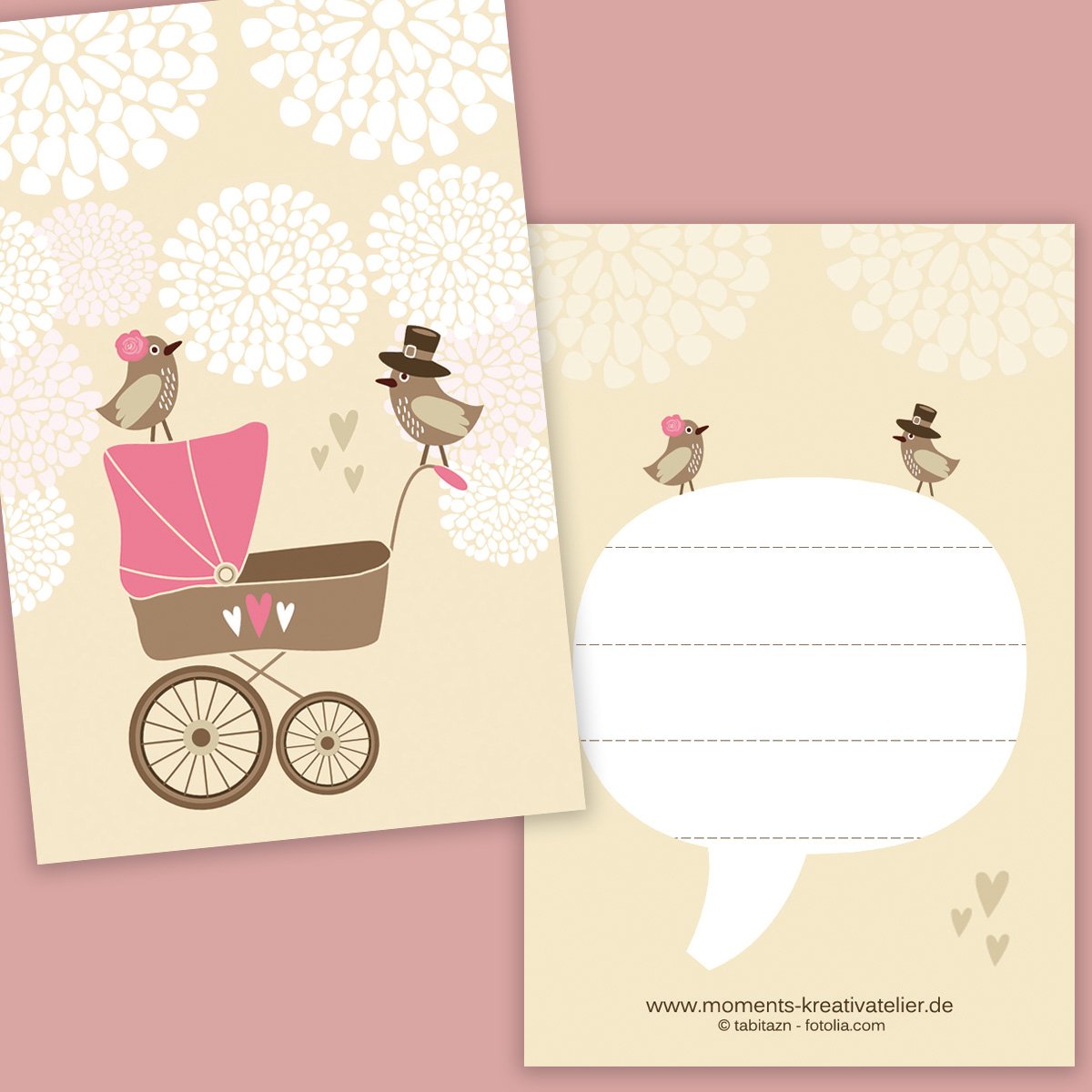 10 Boxen mit Geschenkanhängern Baby beige rosa