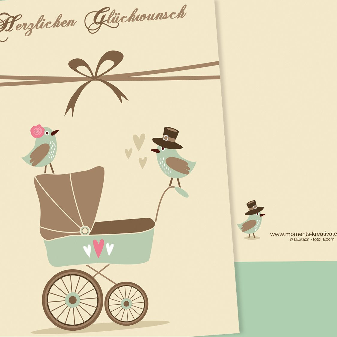 Glückwunsch Klappkarte zur Geburt beige mint