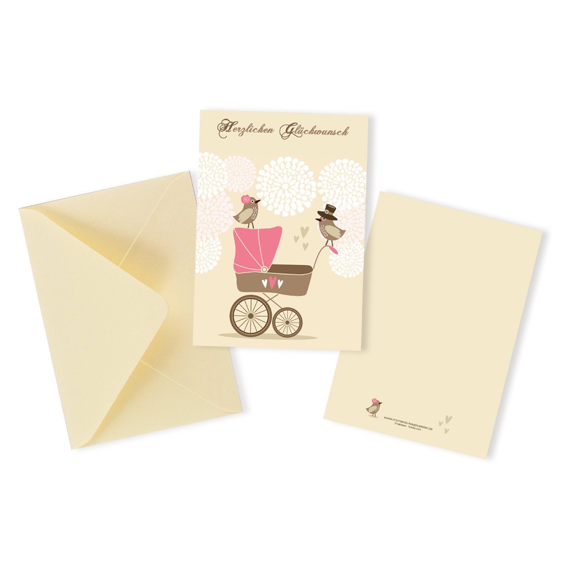Glückwunsch Klappkarte zur Geburt beige rosa
