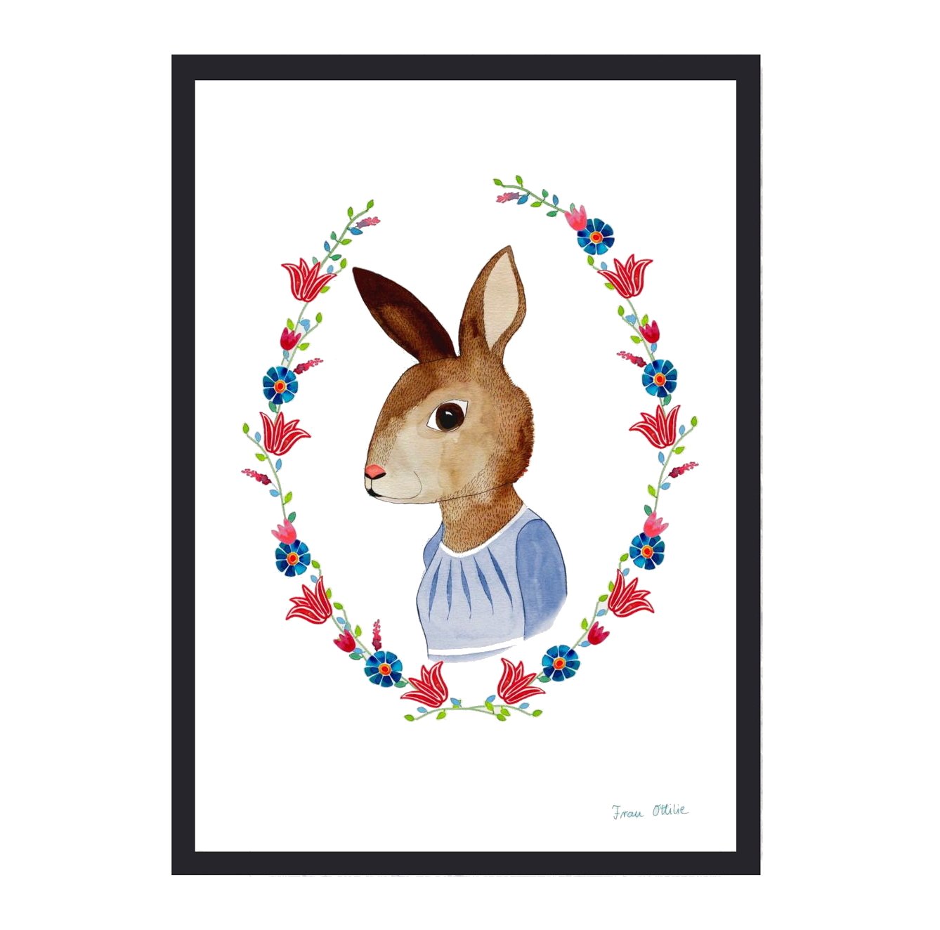Frau Ottilie Print A4 Hase mit Blumen