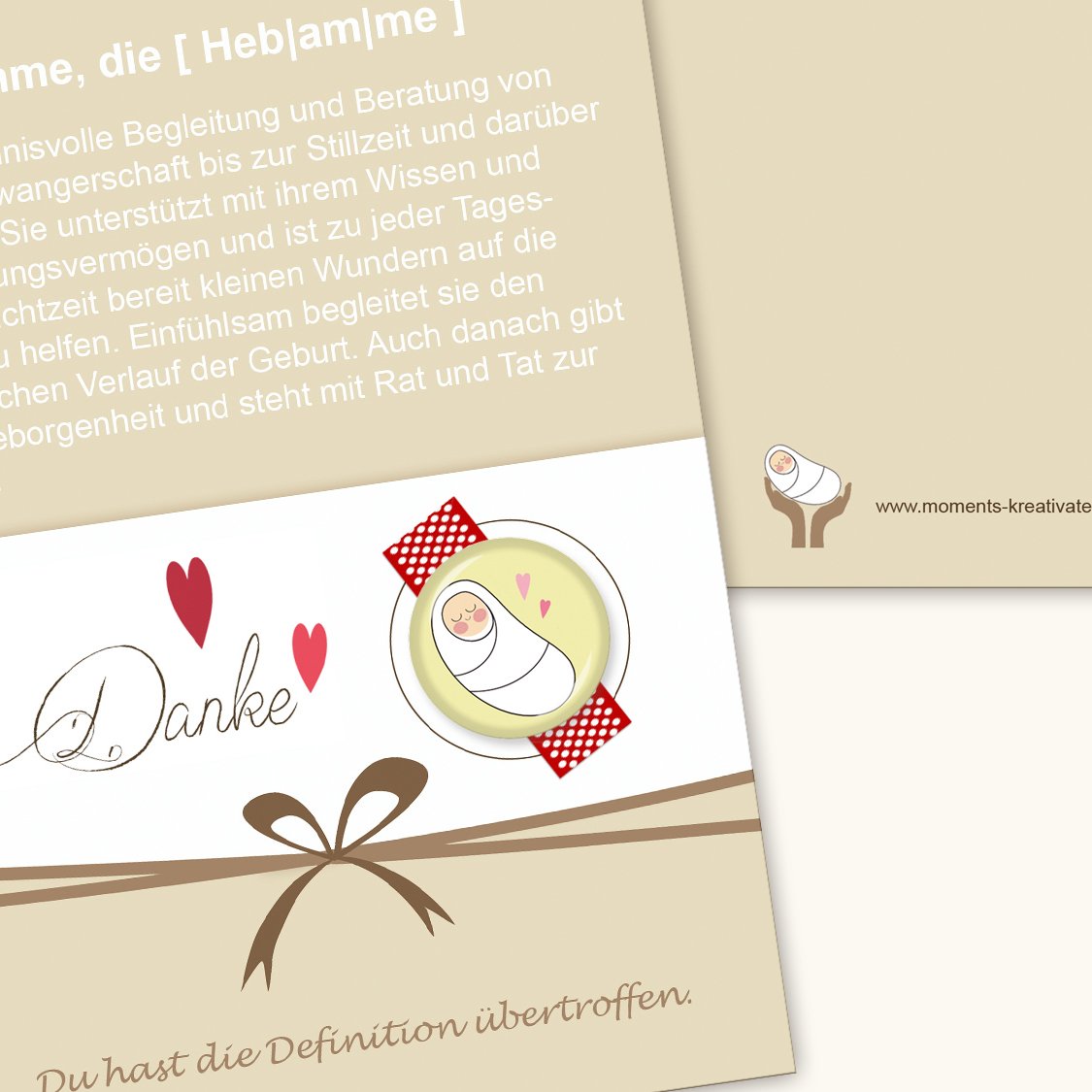 Hebamme - Dankekarte mit Button + Umschlag