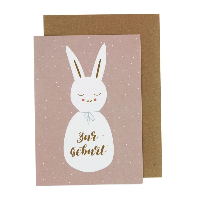 ava&yves Klappkarte zur Geburt - Hase, rosa