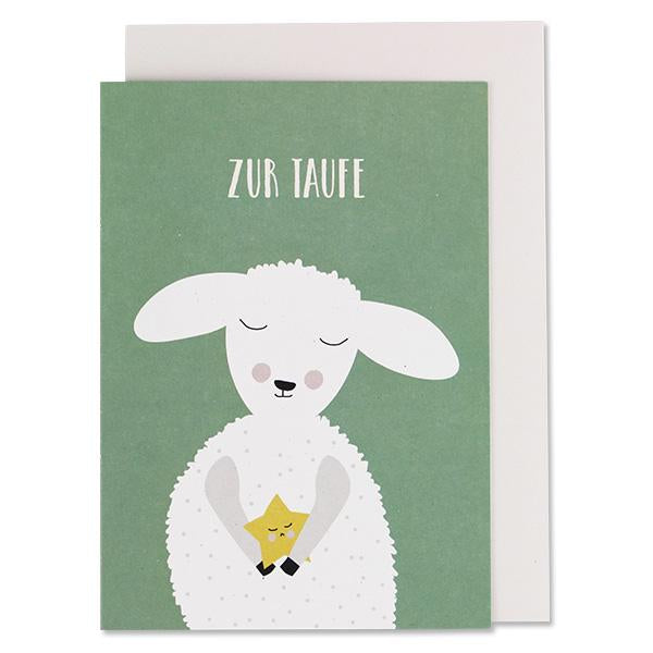 ava&yves Klappkarte zur Taufe Lamm, grün