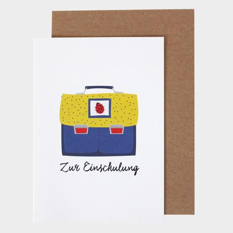 ava&yves Klappkarte zur Einschulung Ranzen, blau/gelb