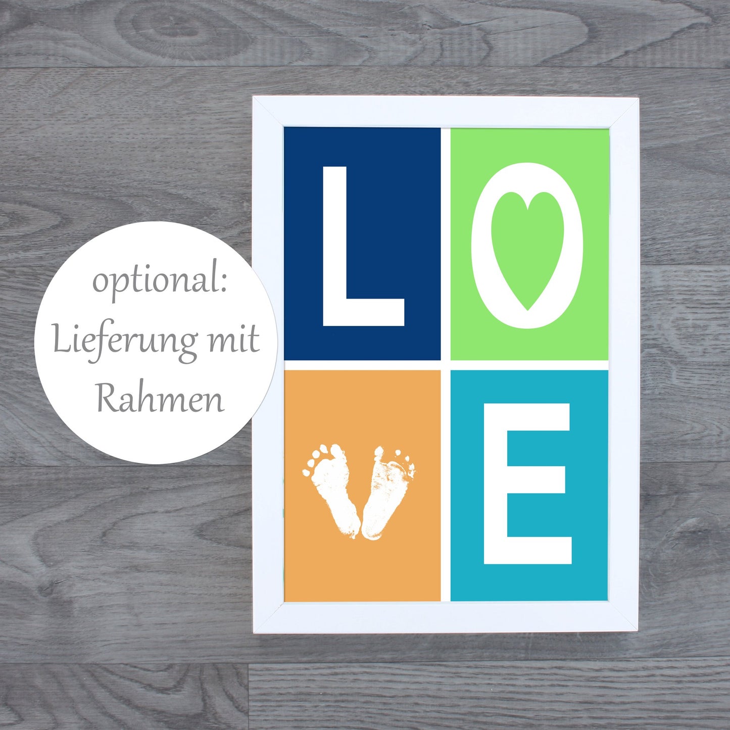 Personalisiertes Fußabdruckbild Newborn (0-3 Mon) - Fineart Druck DIN A4 blau