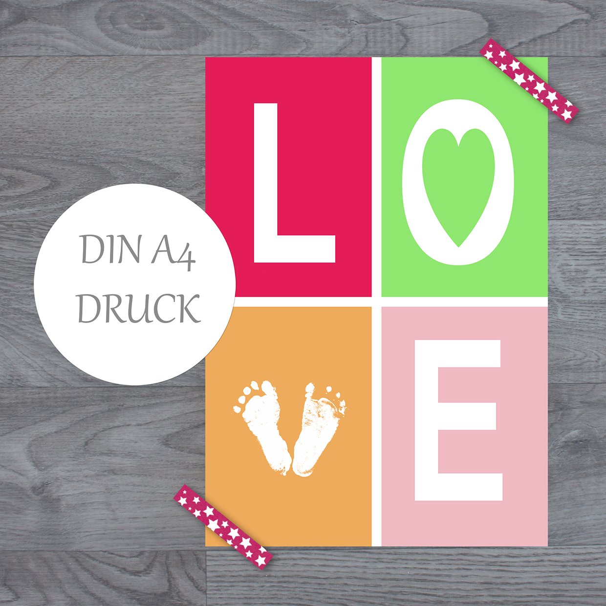 Personalisiertes Fußabdruckbild Newborn (0-3 Mon) - Fineart Druck DIN A4 rosa