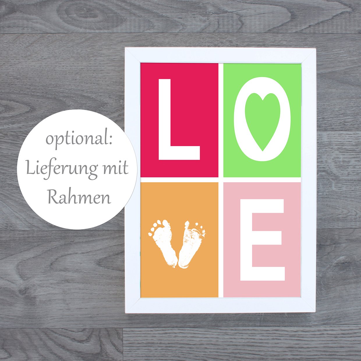 Personalisiertes Fußabdruckbild Newborn (0-3 Mon) - Fineart Druck DIN A4 rosa