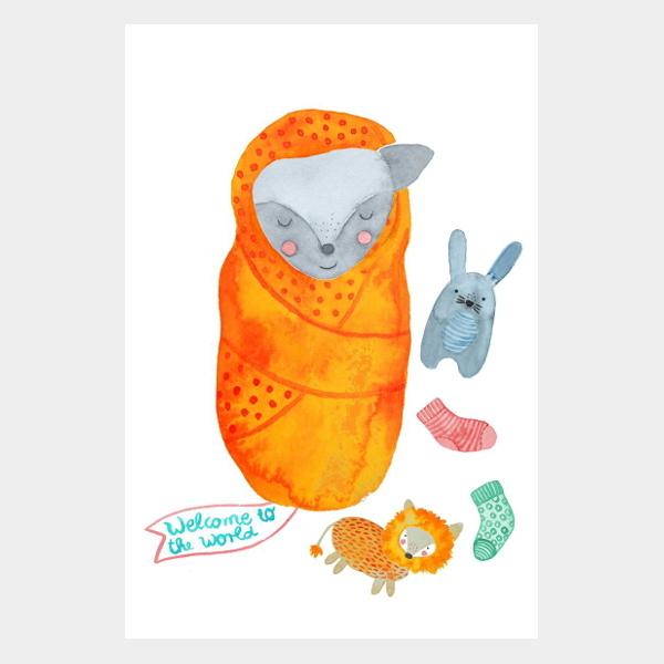 Frau Ottilie Postkarte zur Geburt Welcome to the world