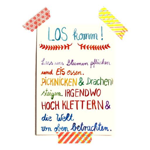 Frau Ottilie Postkarte Los komm, lass uns Blumen pflücken