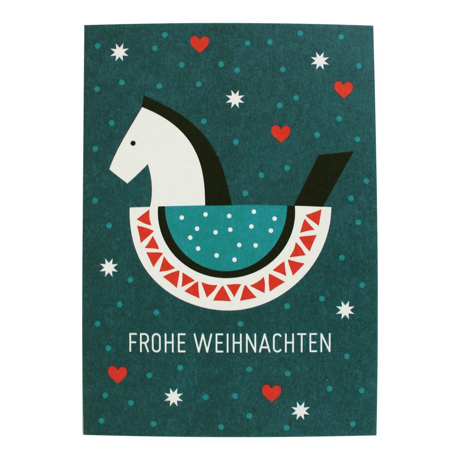 ava&yves Postkarte Schaukelpferd Frohe Weihnachten