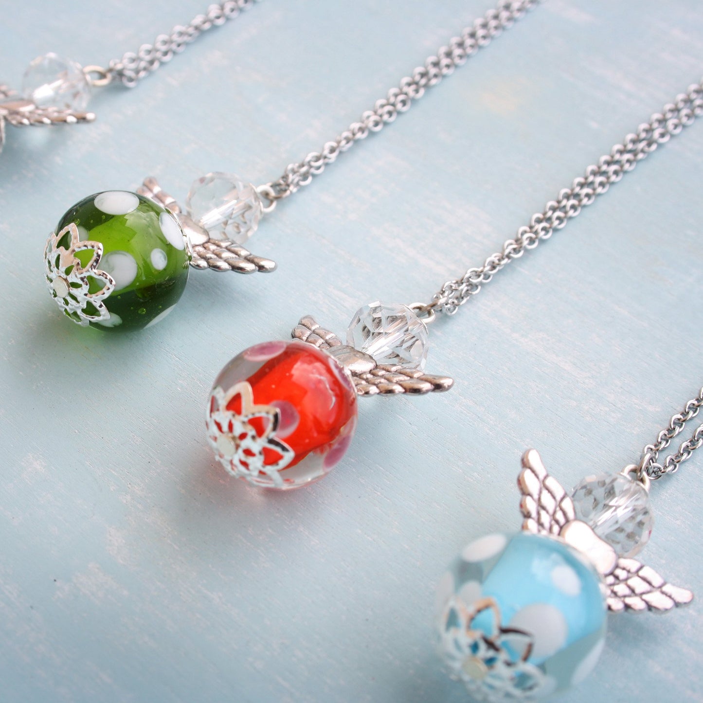 Schutzengel Kette Polkadot Glasperle