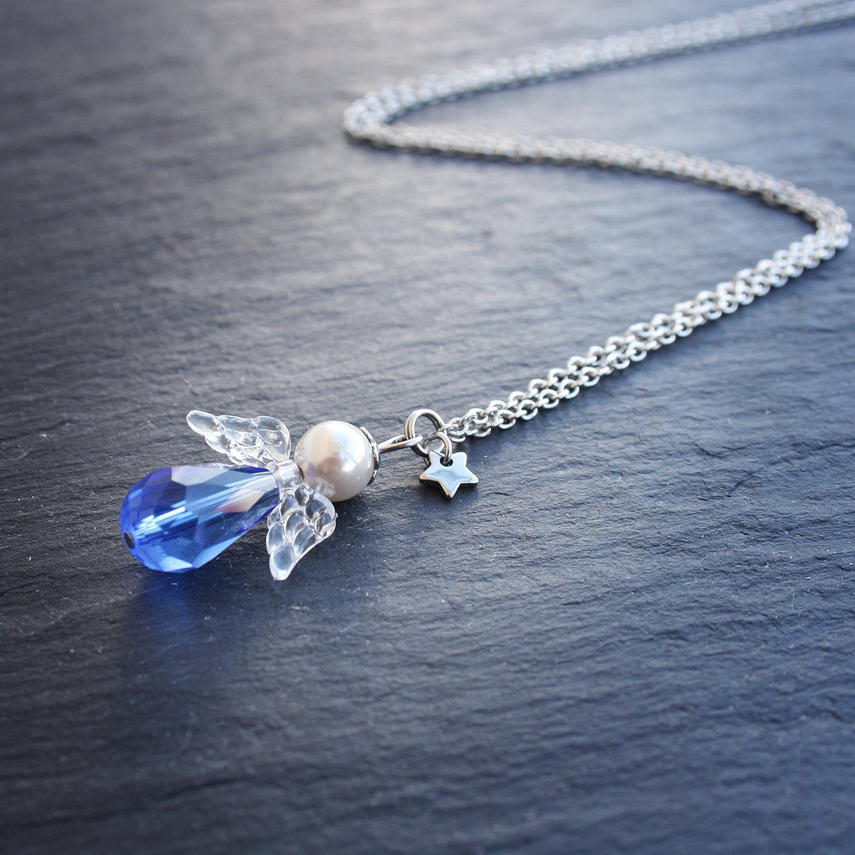 Schutzengel Kette Edelstahl Blau