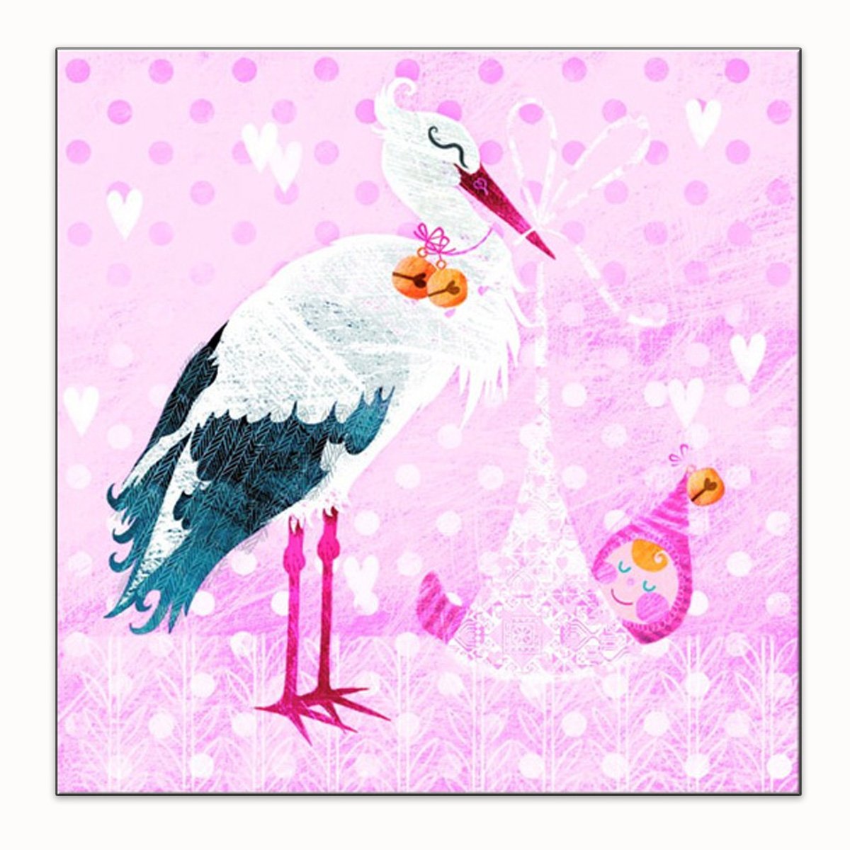 Servietten 20 Stück, Storch mit Baby, rosa