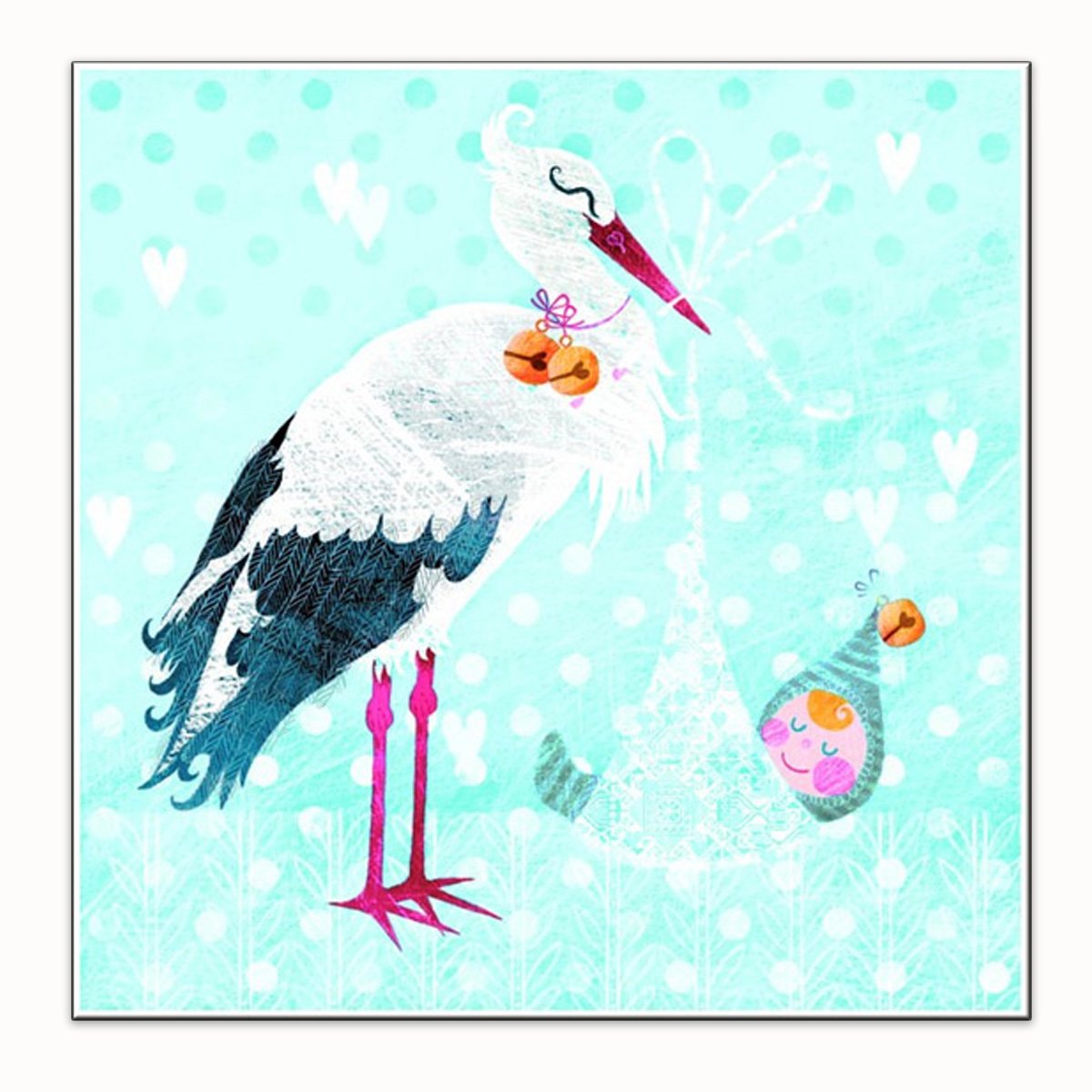 Servietten 20 Stück, Storch mit Baby, blau