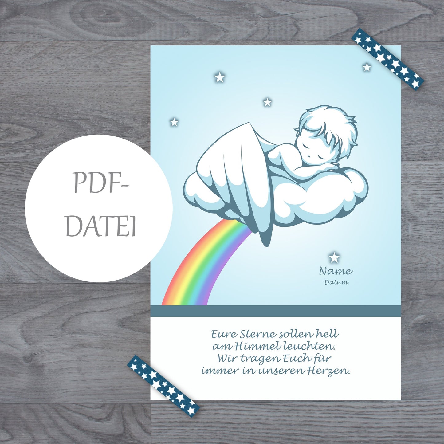 Personalisierte Sternenkind Erinnerung - PDF-Datei zum SELBST DRUCKEN bis DIN A3