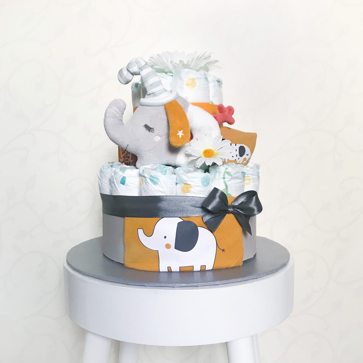 moments Windeltorte Elefant senfgelb grau zur Geburt