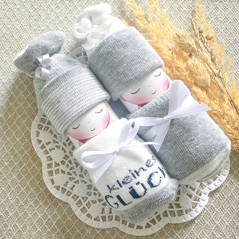 moments Windelbabys (2 Stk) "kleines Glück" neutral grau zur Geburt * Beigabe zum Geldgeschenk