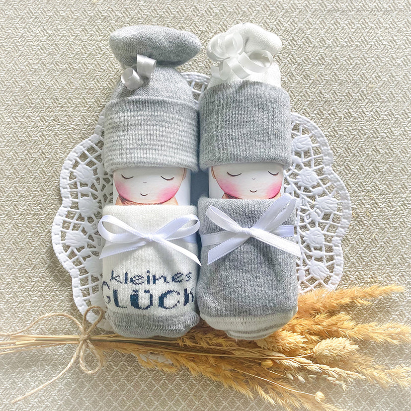 moments Windelbabys (2 Stk) "kleines Glück" neutral grau zur Geburt * Beigabe zum Geldgeschenk