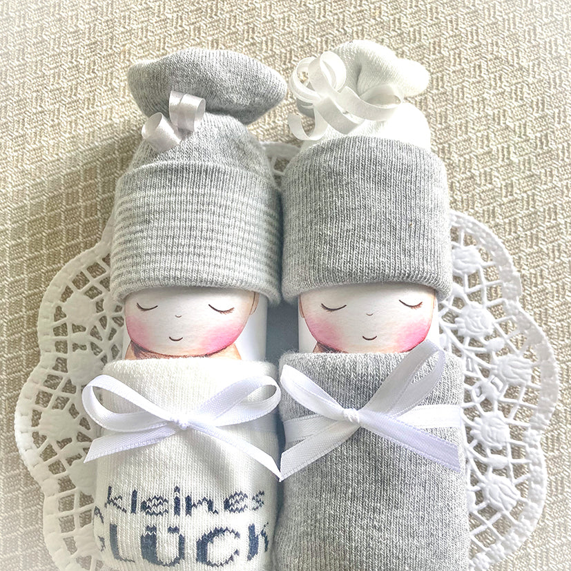 moments Windelbabys (2 Stk) "kleines Glück" neutral grau zur Geburt * Beigabe zum Geldgeschenk