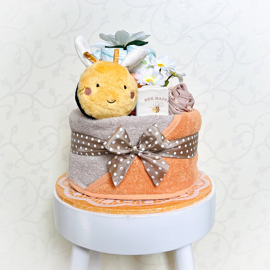 moments Windeltorte Biene in Beige und Gelb – Geschenk zur Geburt