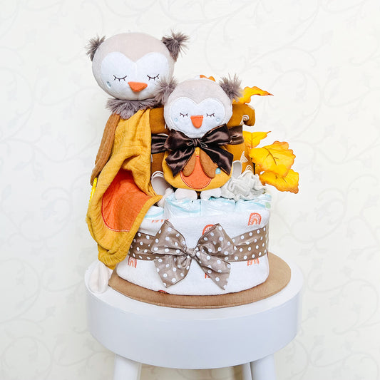 moments Windeltorte Eule senfgelb beige – Originelles Geschenk zur Geburt, Taufe & Babyparty