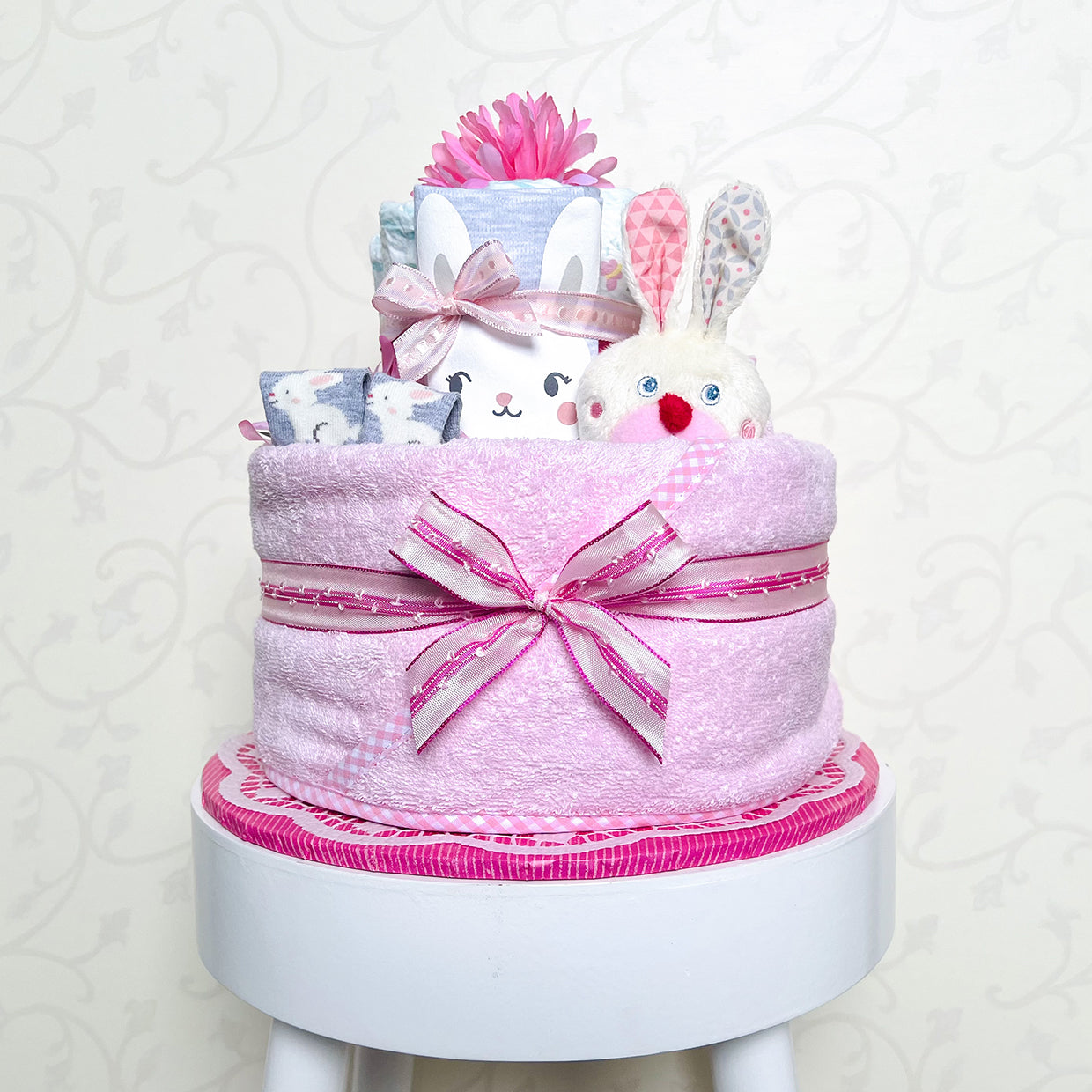 moments Windeltorte Hase in Rosa – Geschenk zur Geburt