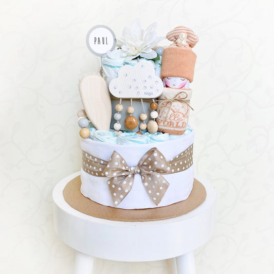 moments Windeltorte Hello World * personalisiert mit Name mit Windelbaby neutral beige zur Geburt