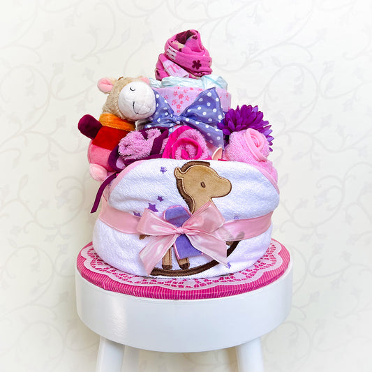 moments Windeltorte Pferdchen in Rosa – Geschenk zur Geburt