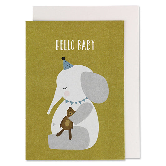 ava&yves Klappkarte zur Geburt Hello Baby Elefant mit Teddy