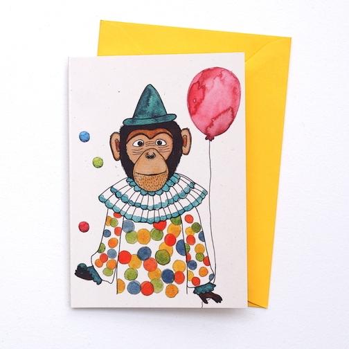 Frau Ottilie Geburtstagskarte Affe als Clown