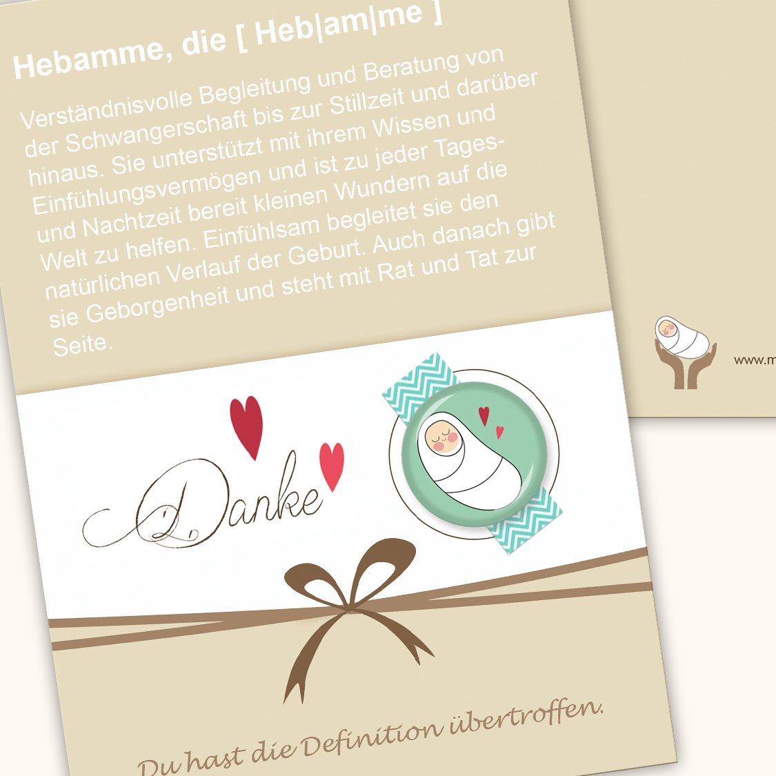Hebamme - Dankekarte mit Button + Umschlag