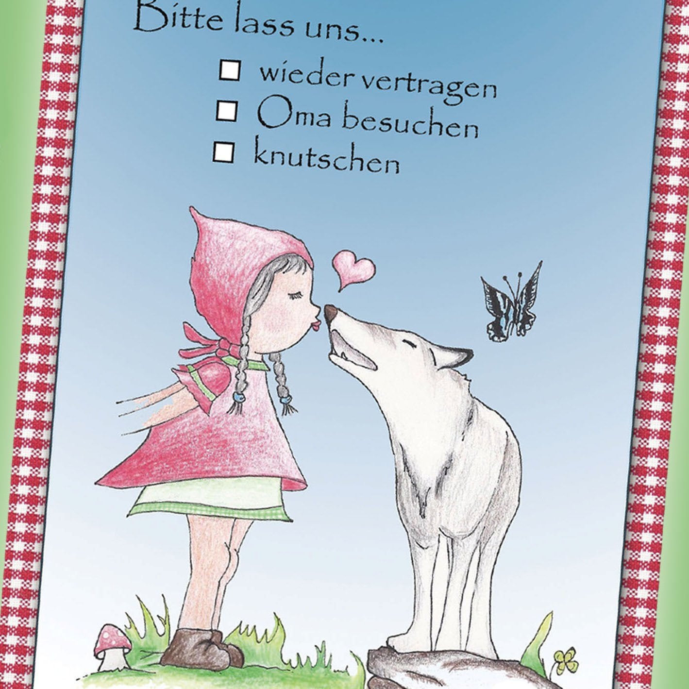 Postkarte "Rotkäppchen &amp; der Wolf"