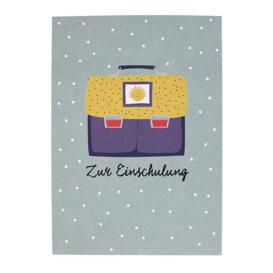 ava&yves Postkarte Zur Einschulung, Ranzen violett-gelb mit Sonne